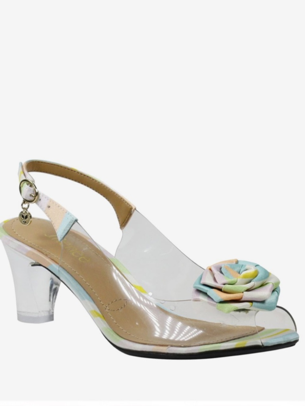 J. Renee Dailona Pastel Floral Rosette Clear Slingback Heels 7.5 NIB